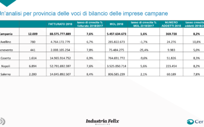 Campania, aumentano del 7,6% i ricavi delle società sopra il milione di euro in fase pre Covid-19